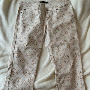 Printed Cream Cropped Jeans